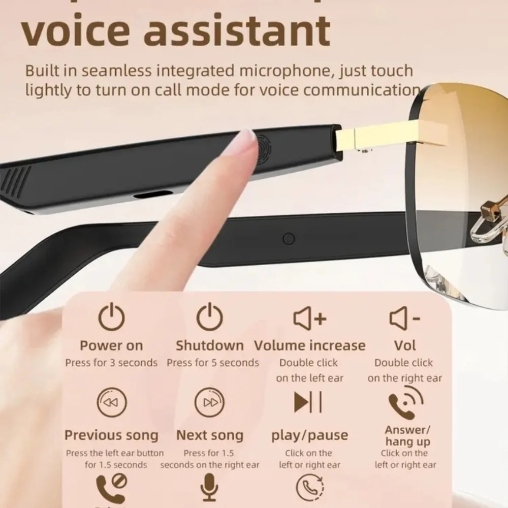 Smart Audio Glasses with Black and Gold Frame